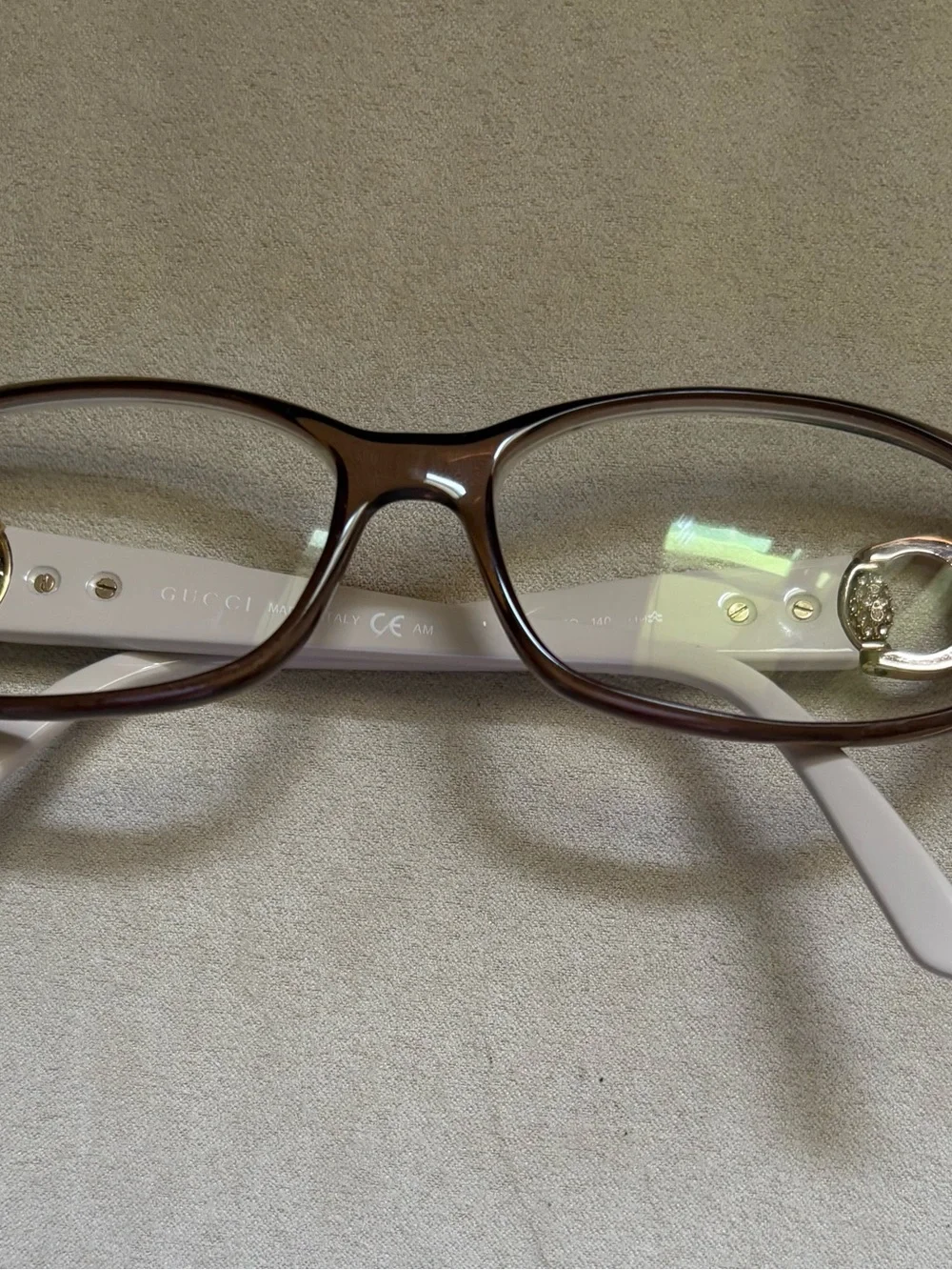 Gucci Women's Brown Front with Cream Temples Oval Optical Glasses